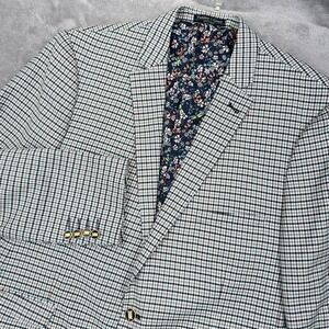 Paisley & Gray Plaid Slim Fit Blazer Mens 44R White Sport Coat Two Button Jacket